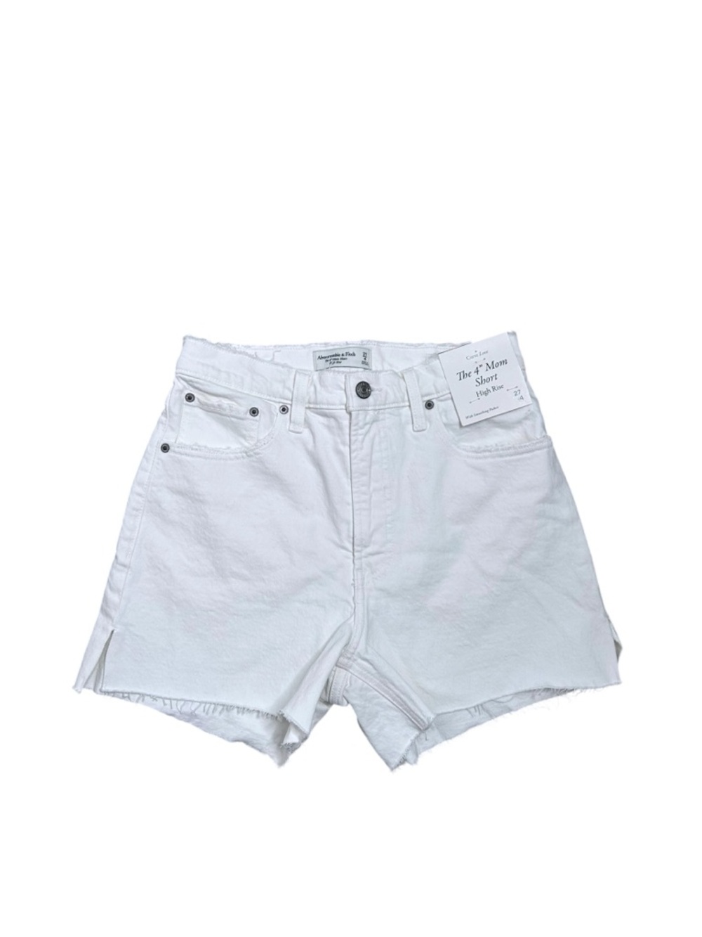 Abercrombie & Fitch Curve Love High Rise 4” White Mom Denim Shorts Size 27/4 - Picture 2 of 7